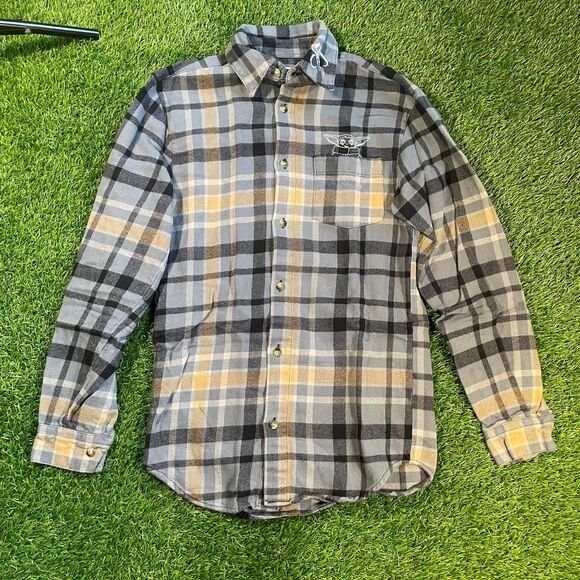 Star Wars button up embroidered flannel in blue grey and yellow (S) - Picture 1 of 5